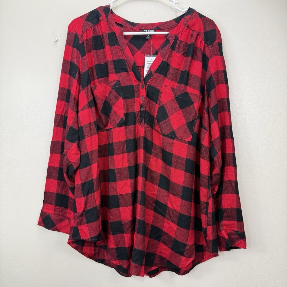 NWT Torrid Harper Buffalo Plaid Soft Flannel Pullover Tunic Shirt Size 1X - Picture 6 of 12